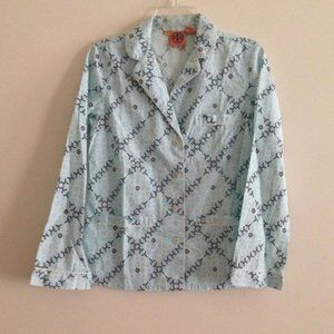 New Tory Burch logo chain print patch pocket pajama style boxy fit button up top